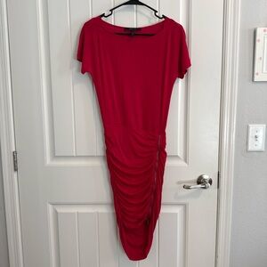 BCBGMAXAZRIA Women’s Red Ruched Bodycon Dress